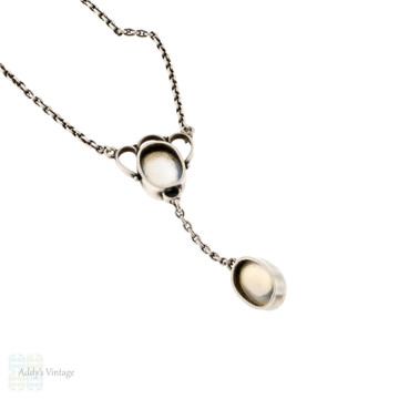 Vintage Sterling Silver Moonstone Necklace, Art Nouveau Style 44 cm / 17.25 inches.