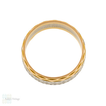 Vintage 22ct & Platinum Engraved Wedding Ring, Heavy Wide 22k Gold Band Size N / 6.75.