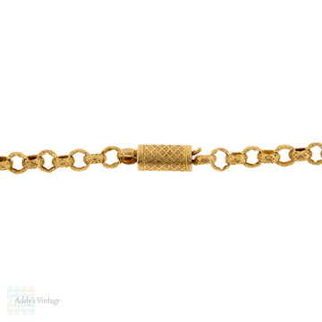 Antique Georgian 14k Necklace, Fancy Rolo Link Long Chain with Barrel Clasp 127 cm / 50 inches