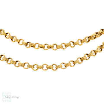 Antique Georgian 14k Necklace, Fancy Rolo Link Long Chain with Barrel Clasp 127 cm / 50 inches