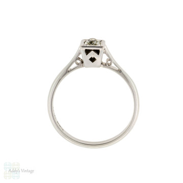 Old Mine Cut Diamond Engagement Ring, Vintage 18ct White Gold Square Setting.
