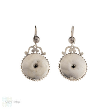 Victorian Sterling Silver Circular Dangle Earrings, Antique 19th Century Tiered Design Drops.