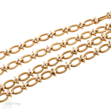 Antique 9ct 9k Gold Fancy Knot Link Chain, Alternating Design with Barrel Clasp , 49 cm / 19.25 inches.