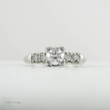 1930s Platinum & Diamond Engagement Ring. Transitional Cut Diamond Set in Fishtail Style Triple Claw Prongs with Knife Edge Setting.