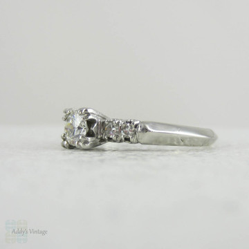 1930s Platinum & Diamond Engagement Ring. Transitional Cut Diamond Set in Fishtail Style Triple Claw Prongs with Knife Edge Setting.