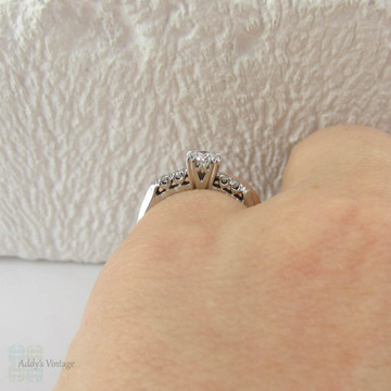 1930s Platinum & Diamond Engagement Ring. Transitional Cut Diamond Set in Fishtail Style Triple Claw Prongs with Knife Edge Setting.