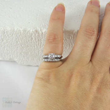 1930s Platinum & Diamond Engagement Ring. Transitional Cut Diamond Set in Fishtail Style Triple Claw Prongs with Knife Edge Setting.