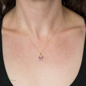 Pink Tourmaline Cushion Cut Pendant, Antique 15ct 15k Yellow Gold Bezel Set Drop.