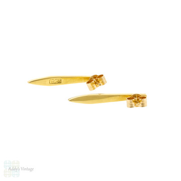 Tapered 15ct Gold Bar Earrings, 15k Yellow Gold Converted Antique Spiked Studs.