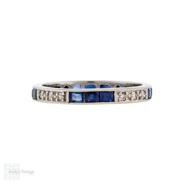 Sapphire & Diamond 18ct Eternity Ring, Vintage Full Hoop Wedding Band Size L.5 / 6.25.