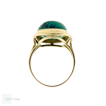 Turquoise Mid Century Ring, Large Vintage 9ct 9k Gold Bezel Set Oval Ring.