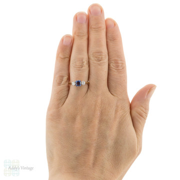 Sapphire & Diamond Three Stone Engagement Ring, Circa 1930s, 18ct Gold & Platinum.