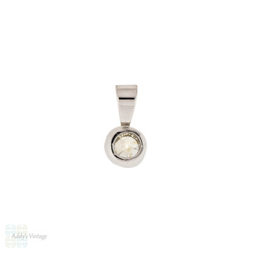 Old European Cut Diamond Pendant, 0.25ct Bezel Set 18ct 18k White Gold Pendant.