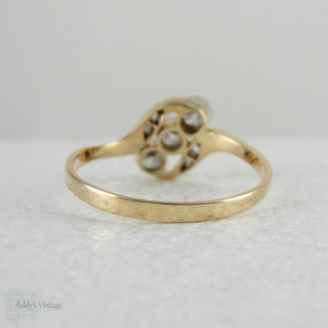 Art Nouveau Twist Shaped Diamond Engagement Ring, Old European & Rose Cut Diamonds in Bypass Style Design.