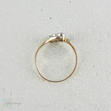 Art Nouveau Twist Shaped Diamond Engagement Ring, Old European & Rose Cut Diamonds in Bypass Style Design.