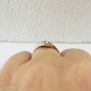 Art Nouveau Twist Shaped Diamond Engagement Ring, Old European & Rose Cut Diamonds in Bypass Style Design.