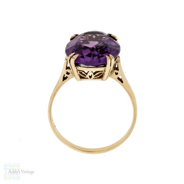 Amethyst Oval Cut Single Stone Ring, Vintage 9ct 9k Yellow Gold Ring.