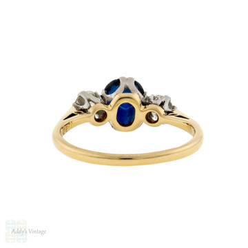 Sapphire & Diamond Three Stone Engagement Ring, Vintage Mid Century 18ct Platinum Ring. 