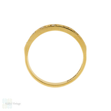 Diamond Half Hoop Wedding Ring, Vintage 18ct 18k Yellow Gold Engraved Band.