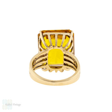 Vintage 1960s Synthetic Yellow Sapphire Cocktail Ring 9k 9ct Yellow Gold