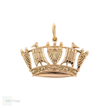 Rose Gold Coronet Pendant, Vintage Crown 9ct 9k Charm.