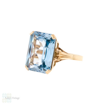 Vintage Large Synthetic Blue Spinel Cocktail Ring, 9ct 9k Yellow Gold.