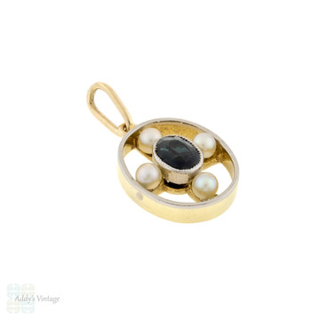 Antique Sapphire & Pearl 15ct Gold & Platinum Pendant, Converted Necklace.