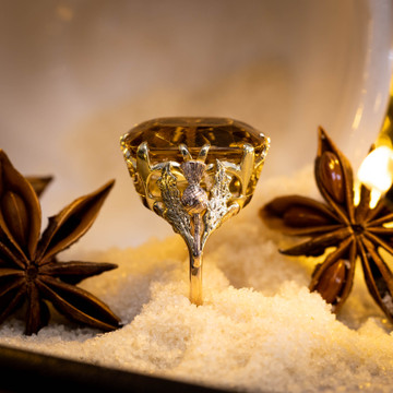 RESERVED, Citrine Cushion Cut Vintage Ring, Thistle Engraved 9ct 9k Yellow, Rose, Green Gold Ring.