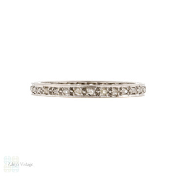 Vintage Rose Cut Diamond Eternity Ring, 18ct 18k White Gold Band Size O / 7.25.