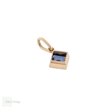 Antique Blue Sapphire Bezel Pendant, Step Cut Sapphire in 15ct & Platinum.