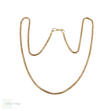 Antique 9ct Snake Chain, Victorian 9k Gold 26 inch Slinky Necklace with Dog Clip Clasp.
