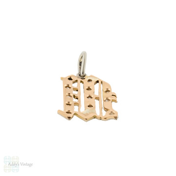 Edwardian M Initial Pendant, Rose Cut Diamond Letter Charm, 9ct Gold & Platinum.