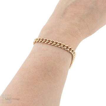 Antique 9ct Gold Curb Link Bracelet with Dog Clip Clasp, 21.5cm / 8.5 inches 26.7g