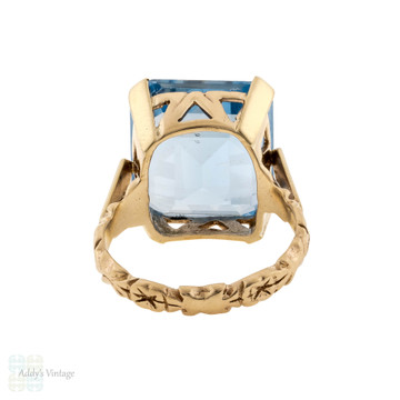 Huge Synthetic Blue Spinel Vintage Cocktail Ring with Engraved 9ct Gold Band.