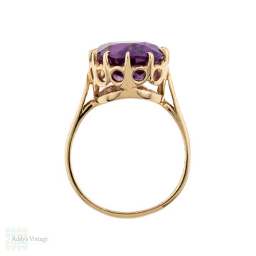 Purple Synthetic Sapphire Cocktail Ring, Large 9ct Gold Victorian Style 1960s Ring.