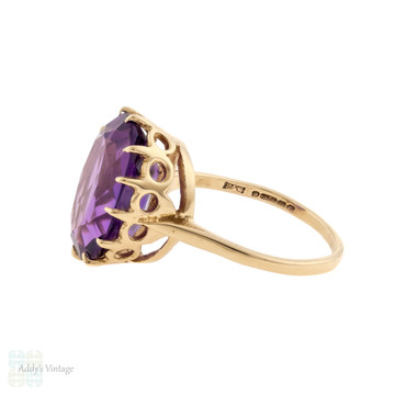 Purple Synthetic Sapphire Cocktail Ring, Large 9ct Gold Victorian Style 1960s Ring.