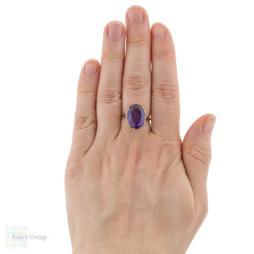 Purple Synthetic Sapphire Cocktail Ring, Large 9ct Gold Victorian Style 1960s Ring.