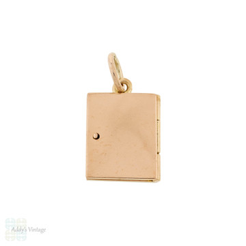 Vintage Enamel Passport 9ct Gold Pendant, 1940s Love Heart Charm.