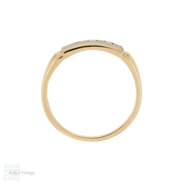 Diamond Channel Set 14k Two Tone Gold Band, Vintage Half Hoop Wedding Ring.