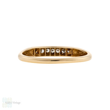 Diamond Channel Set 14k Two Tone Gold Band, Vintage Half Hoop Wedding Ring.