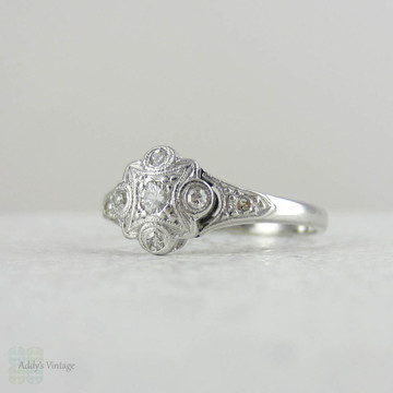 Elegant Art Deco Diamond Engagement Ring, Geometric Diamond Cluster in 18 Carat White Gold.