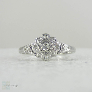Elegant Art Deco Diamond Engagement Ring, Geometric Diamond Cluster in 18 Carat White Gold.