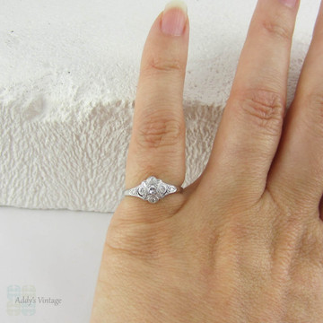 Elegant Art Deco Diamond Engagement Ring, Geometric Diamond Cluster in 18 Carat White Gold.