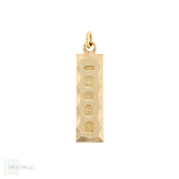 Vintage 9ct Yellow Gold 1982 Ingot Charm Pendant, 9k English Hallmarks.