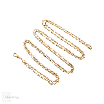 Antique Slinky Gold Tone Oblong Link Long Guard Chain, 140 cm / 55 inches.