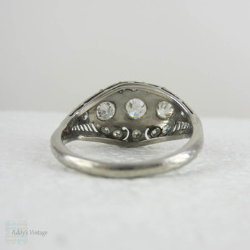 Art Deco Old European Cut Diamond Dinner Ring. Ornate Filigree Vintage Cocktail Ring in White Gold.