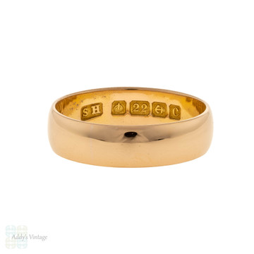 Antique Edwardian 22ct Gold 5mm Wide Wedding Band, Size O / 7.25.