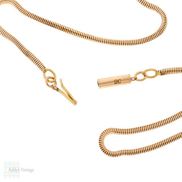 Antique 9ct Snake Chain, Victorian 9k Rose Gold 26 inch Slinky Necklace with Barrel Clasp.