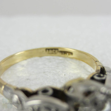 Art Deco Diamond Solitaire Engagement Ring. Old Mine Cut Diamond in Platinum & Yellow Gold Illusion Setting.