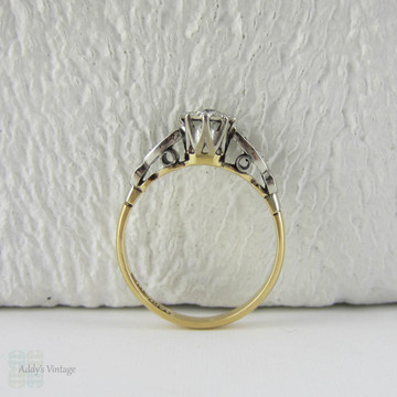 Art Deco Diamond Solitaire Engagement Ring. Old Mine Cut Diamond in Platinum & Yellow Gold Illusion Setting.